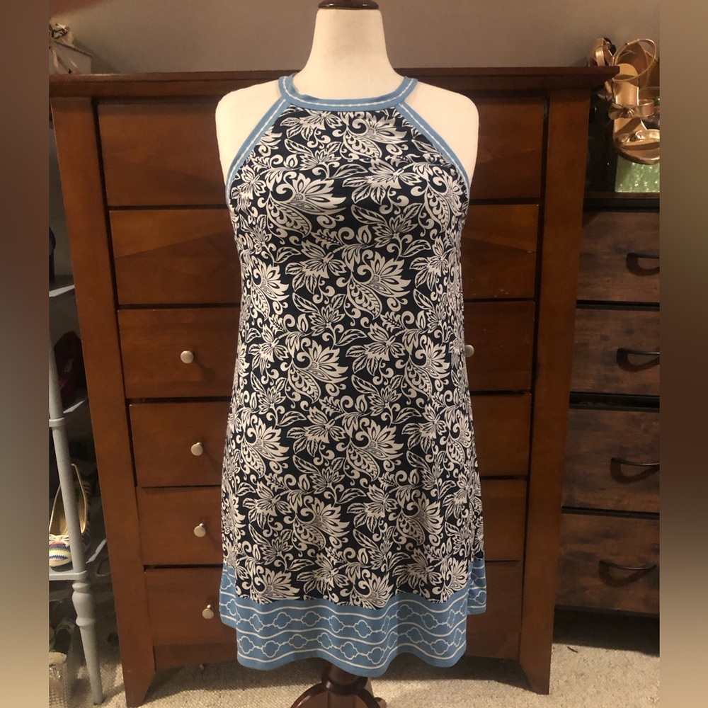 Max Studio Navy & White Halter Floral Swim Cover-Up